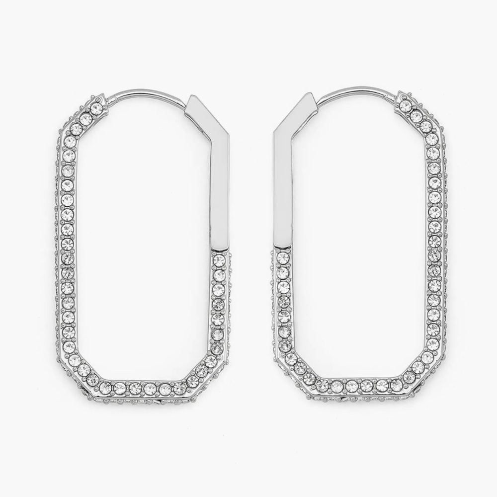 AllSaints Hattie Crystal Geometric Hoop Earrings Silver-tone Rhodium NWT